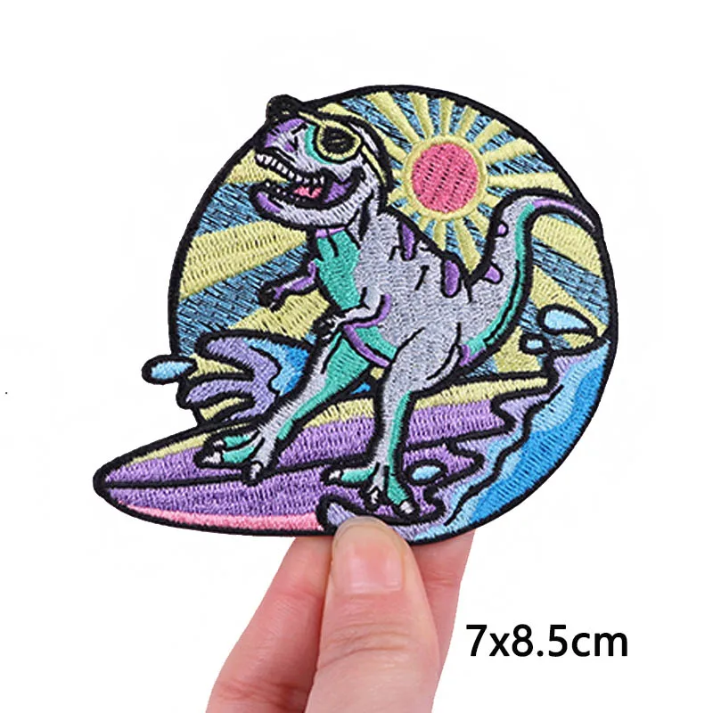 Funny Dinosaur Patch Jesus Cross Embroidered Patches For Clothing Stripe Iron on Patches For Clothes Animal Badge Patch Stickers