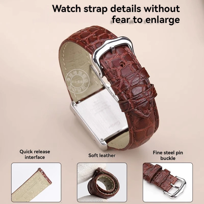 For Cartier London Solo Tank Women's Genuine Alligator Watch Band 16mm 17mm 18mm 19mm 20mm American Crocodile Skin Bracelet Men