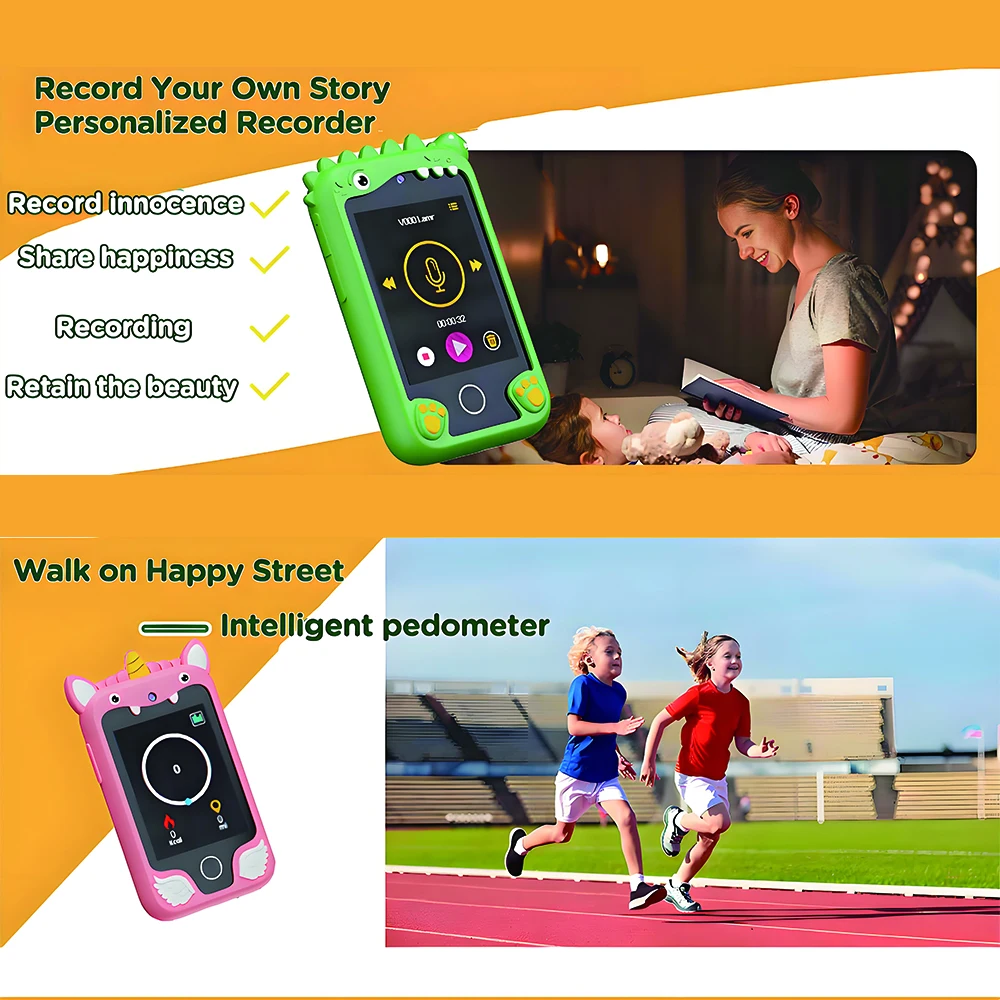 Mini Kids Smart Telefoon 8GB Cartoon Eenhoorn 2.8 ''Verhalen Muziek Camera Gewoonte Track Baby Mobiele Speelgoed Telefoon Educatief gereedschap Geschenken