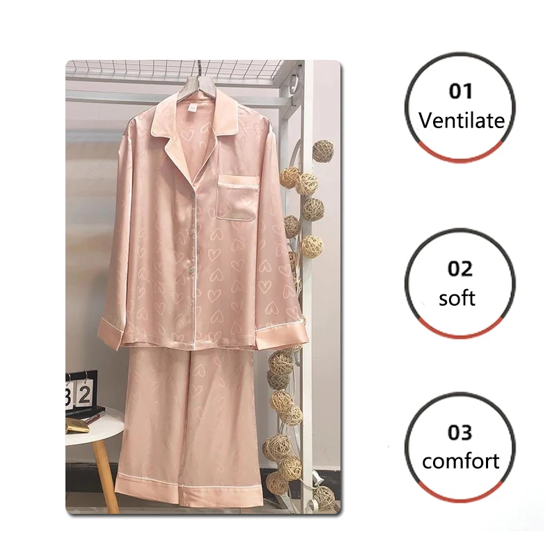 Sexy Nightwear Women Korean Soft Fashion Homewear Love Print Cardigan Lapel Short-Sleeved Trousers Ladies Pajama Girl Sleepwear