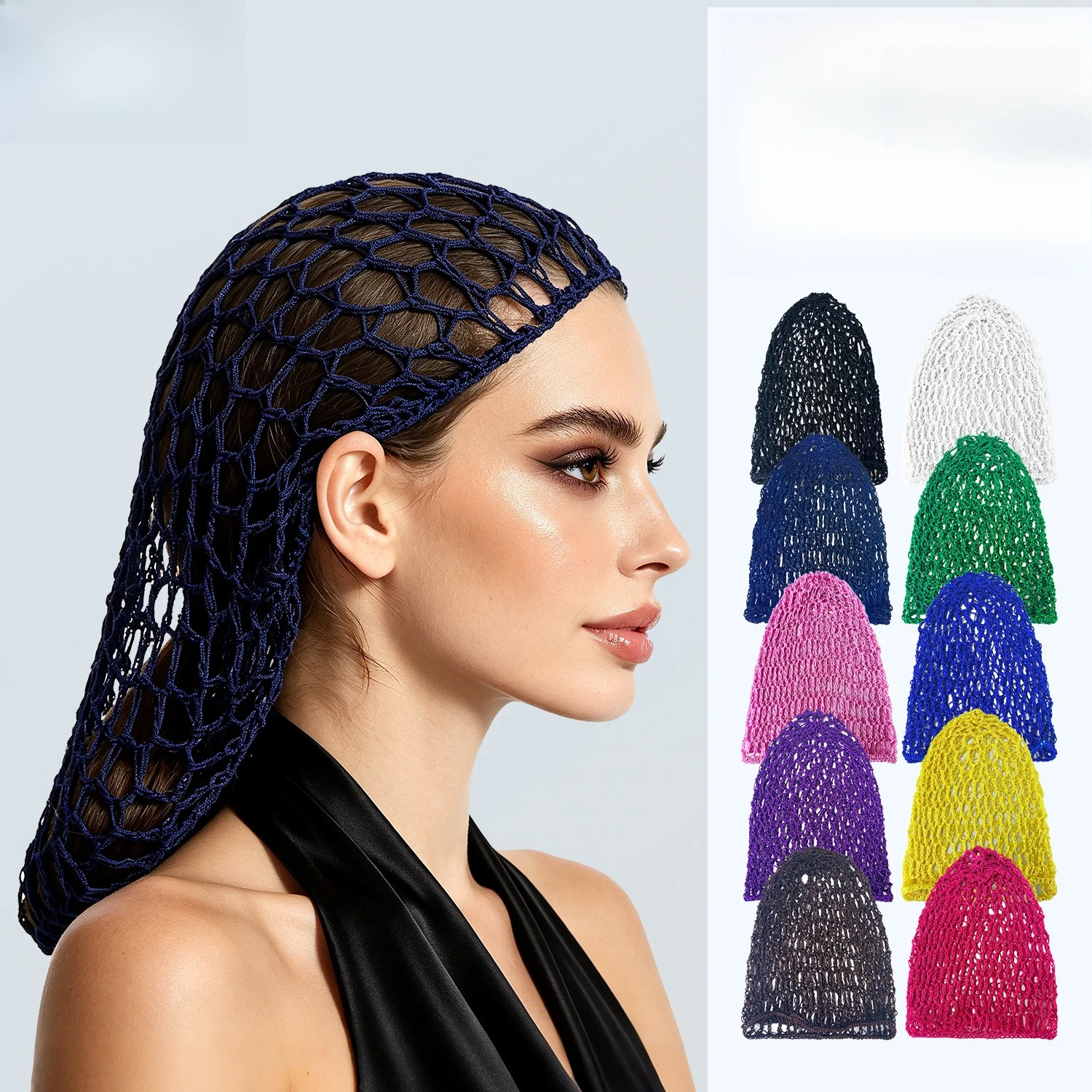 Large hairnet, high elastic and breathable, smooth and skin-friendly, ponytail all-inclusive, bundle hairnet, multi-color.