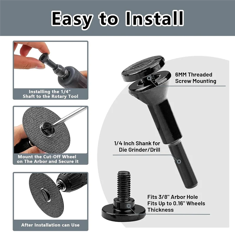 Cut-Off Wheel Mounting Mandrel 3/8 Inch & 1/4Inch Arbor Hole With 1/4Inch, Shaft Stem For Die Grinder Accessories, 3Pack