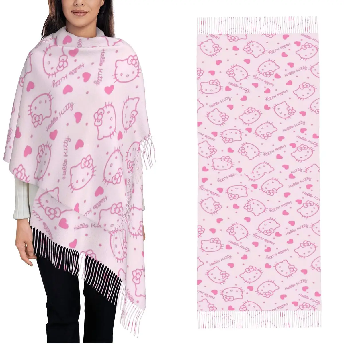 

Hello Kitty Scarfs for Women Pashmina Shawl Wraps for Evening Dresses Large Warm Soft Scarves