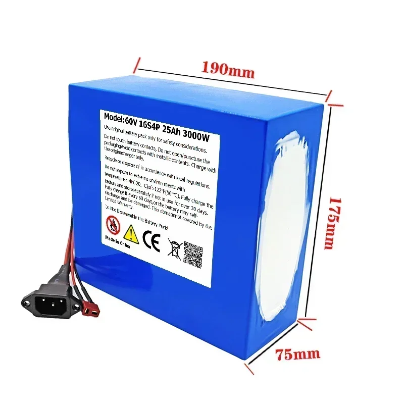 60V 25Ah Electric Bike 18650 Battery for Scooter Motorcycle 67.2V 3000W rechargeable battery with same port BMS charger