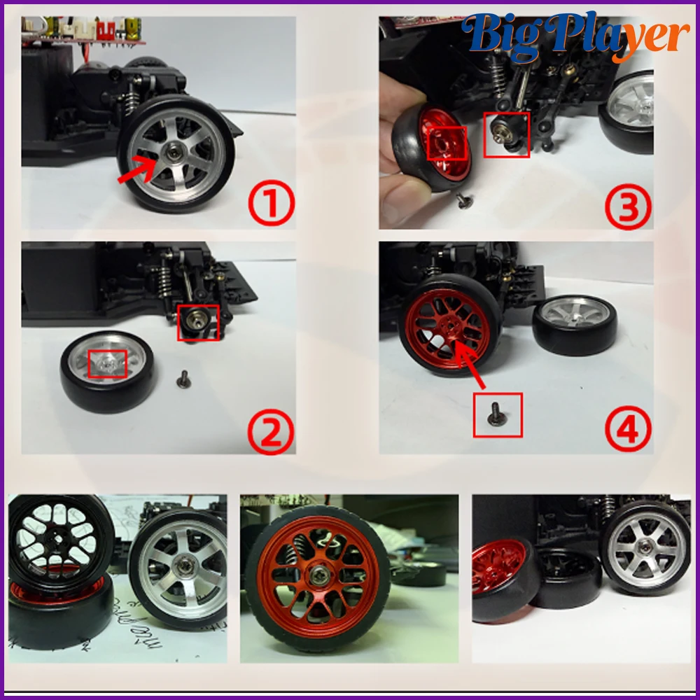 LDRC 4Pcs 32mm Metal Hard Drift Wheel Tire Assembly Upgrade Parts