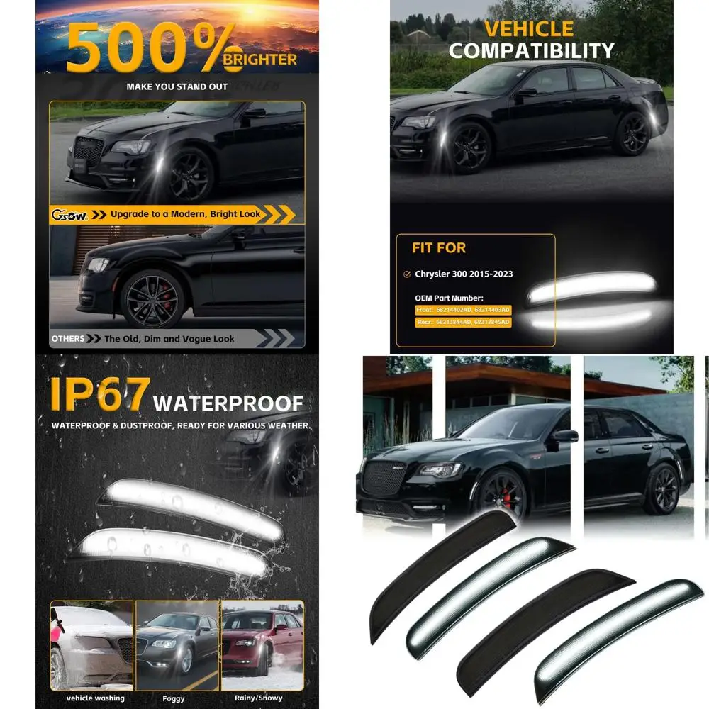 

Chrysler 300 2015-2024 LED Side Marker Lights Kit, Full LED Strip, White Front/Rear Bumper, Smoke Lens Side Marker Lamps, OEM St