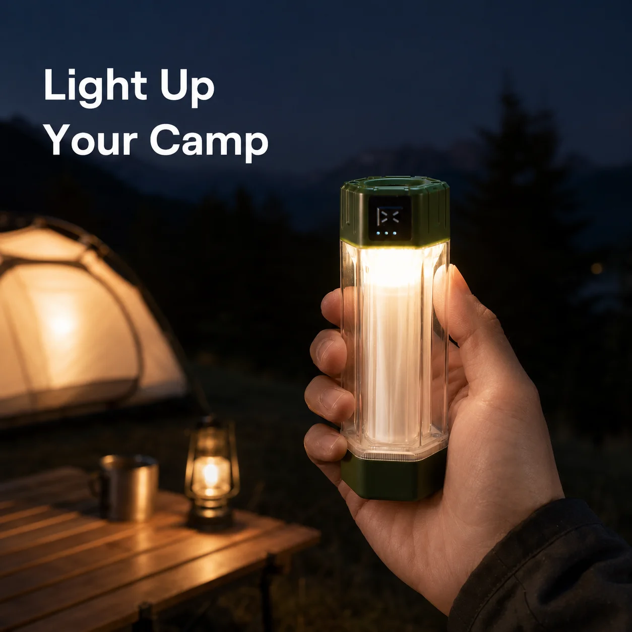 Portable Camping Lantern Rechargeable USB C Mini Tent Light 300LM Outdoor Work Light with Spotlight Hook 1/4 Tripod Mount for Hiking Emergency