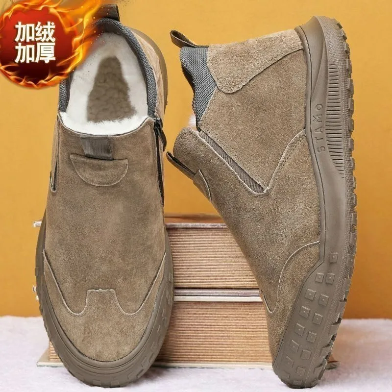 Winter Fashion Suede Leather Men's Winter Super Warm Thick Plush Snow Boots Chunky Outdoors Sneakers High-top Warm Cotton Shoes