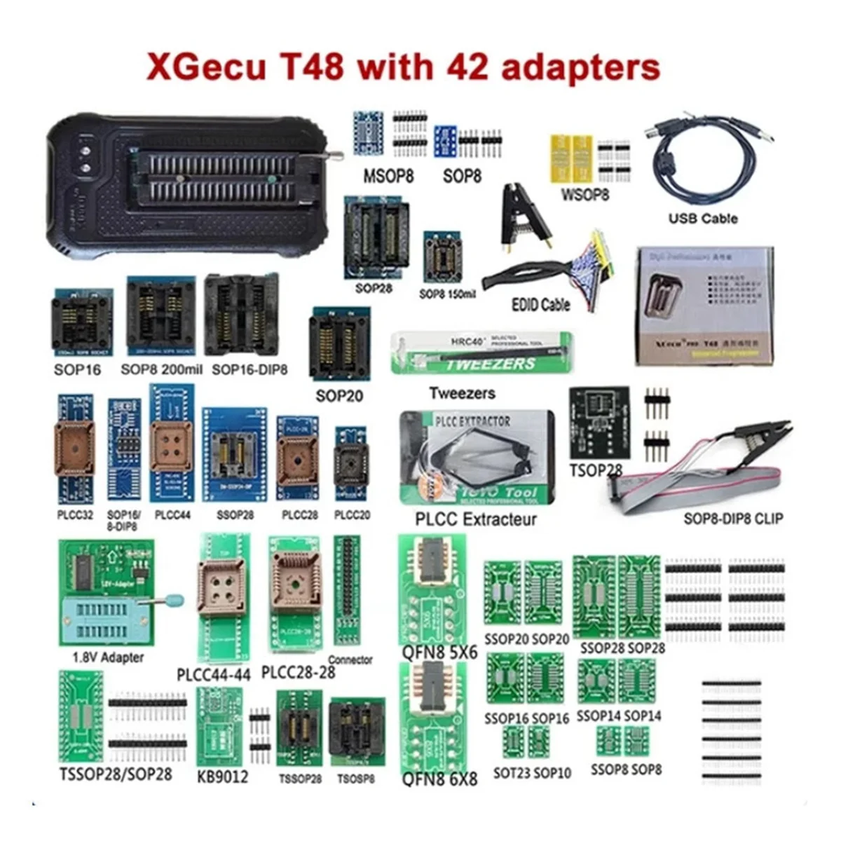 

NEW For XGecu T48 TL866II USB Universal Programmer with 42 Adapters Support 17386+IC SPI Flash NAND EEPROM MCU PIC AVR