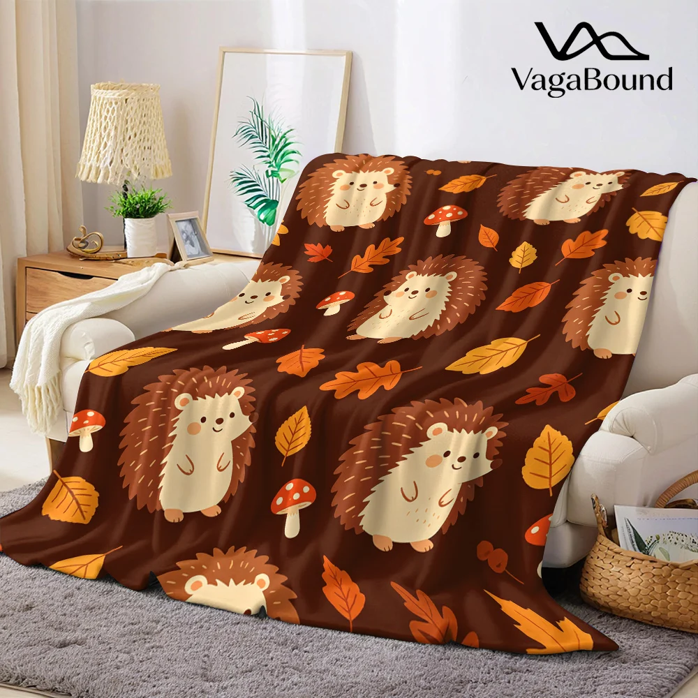 Cute Hedgehogs Autumn Leaves Flannel Blanket Warm Soft Halloween Christmas All-Season Couch Decorative Cozy Warm Gift