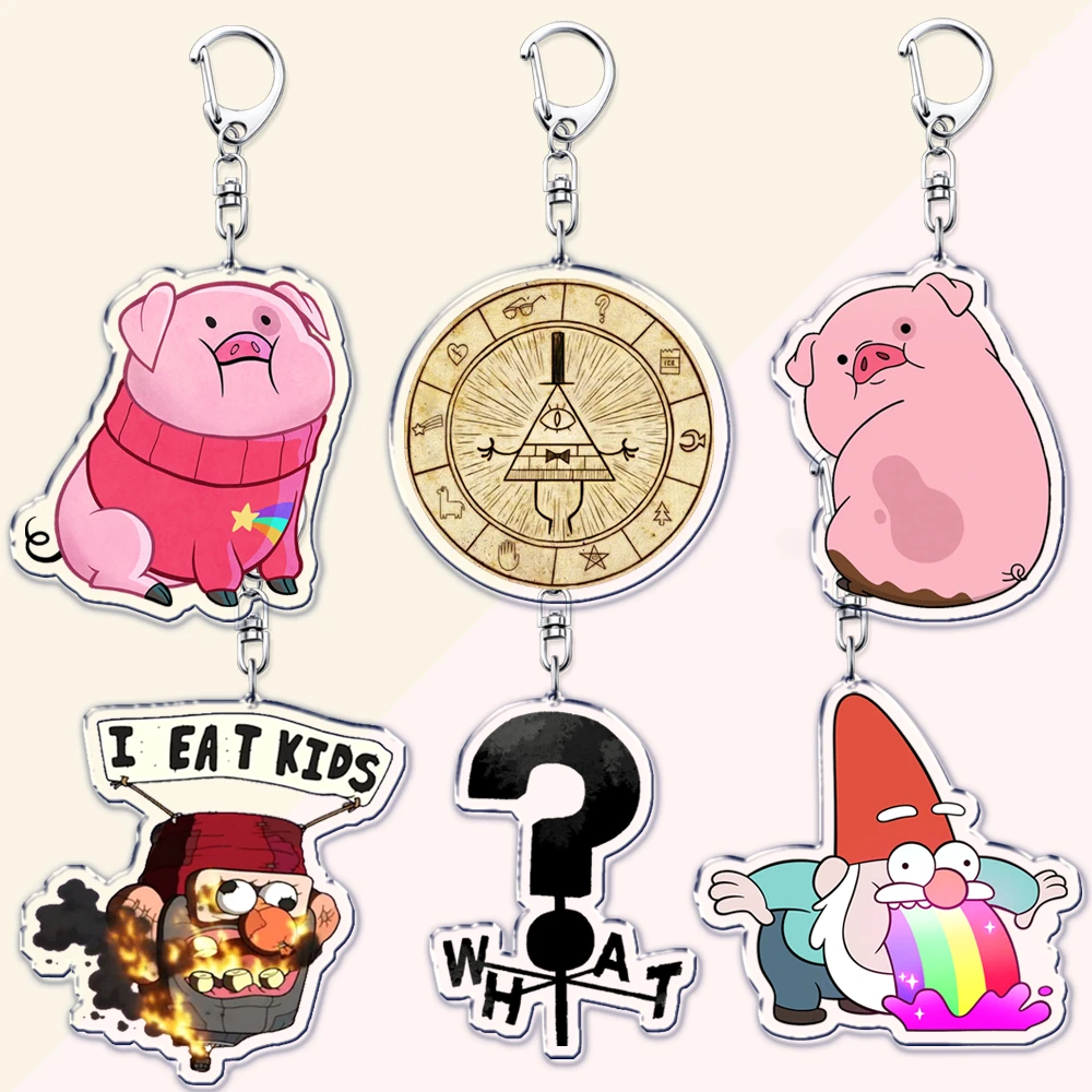Hot Cartoon Figuren Sleutelhangers voor Accessoires Tas Een Wiel van Profetie Bill Cipher Waggels Roze Varken Sleutelhangers Sieraden Fans Geschenken