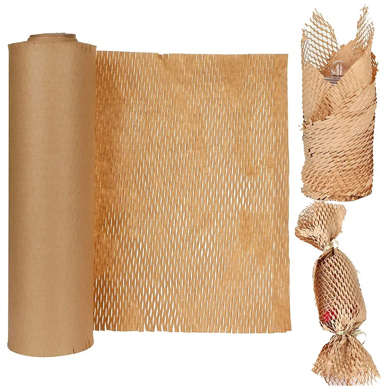 Papier d'emballage en accent d'abeille recyclé, rond, 12x130 po, cuillère à soupe, cadeau Kraft et déplacement, bulle de remplacement