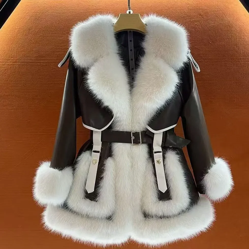 

New Warm Thicken Lined Luxury Casual Outwear Ladies 2025 Winter Fake Fox Fur Coat Medium Long Sleeve Fluffy Teddy Jacket Women's