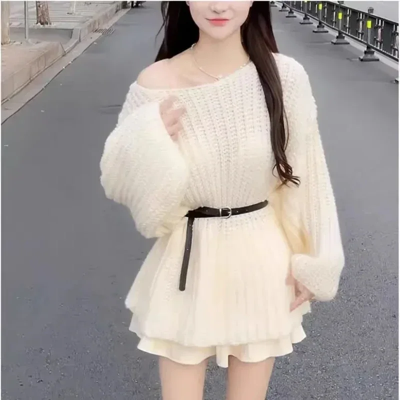 White Women's Knit Sweater Long Sleeve Pink Coquette Ladies Pullovers Casual Offers Trend New Knitwear Korean Style Fashion 2024