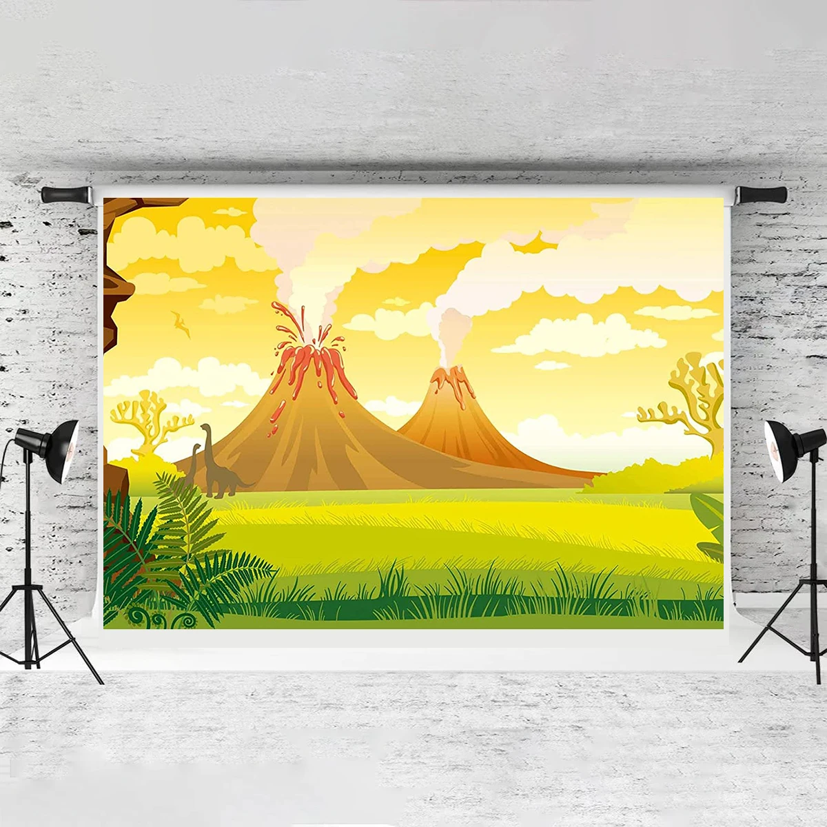 The Cretaceous Period Volcano Backdrop Happy Birthday Kids Photography Decoration Welcome Jurassic Child Show Exhibition Banner