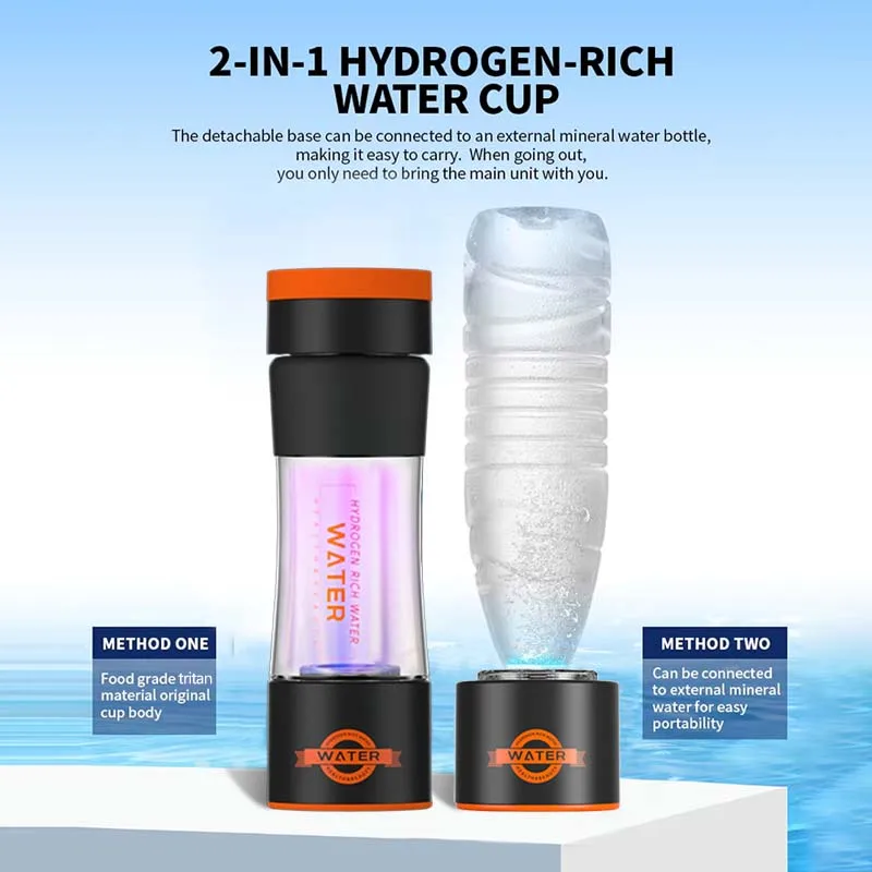 Hydrogen Rich Water Generator Bottle High Borosilicate Glass SPE & PEM Dual Chamber Maker Ionizer Portable H2 Inhalation Device