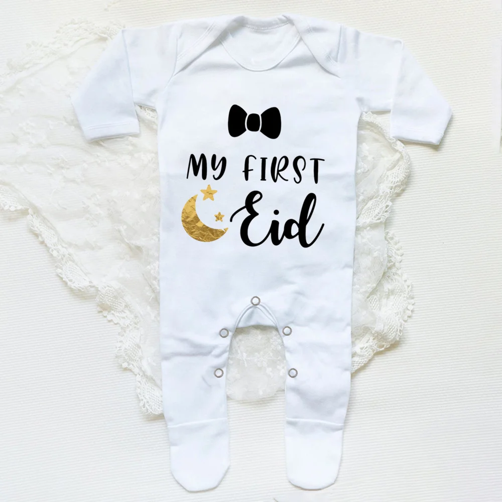 My First Eid Printed Baby Sleepsuit Newborn Bodysuit Infant Long Sleeve Romper Eid Ramadan Islamic Muslim Baby Keepsake Outfit