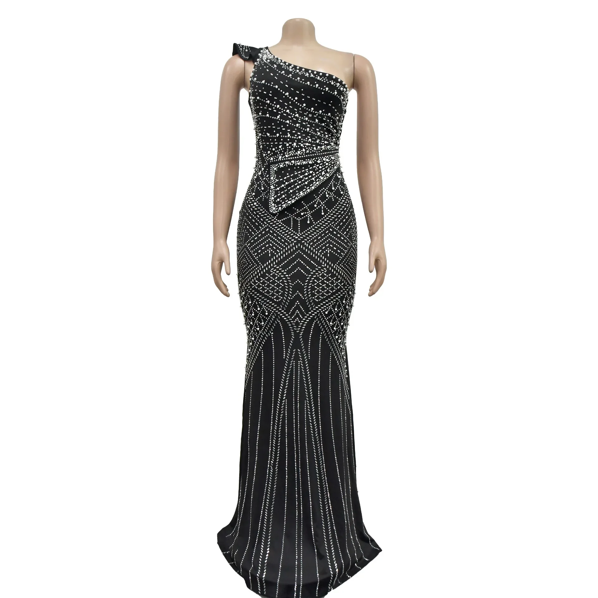 Robe de Soirée Élégante avec Strass pour Femme, Tenue de Mariage Longue et Prêt à l'emploi, en Clip, pour Anniversaire