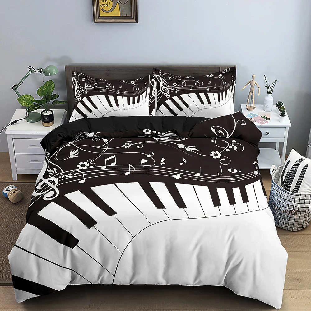 Music Theme Duvet Cover Microfiber Musical Symbols Comforter Cover Violin Piano Pattern Bedding Set Twin King Single Queen Size