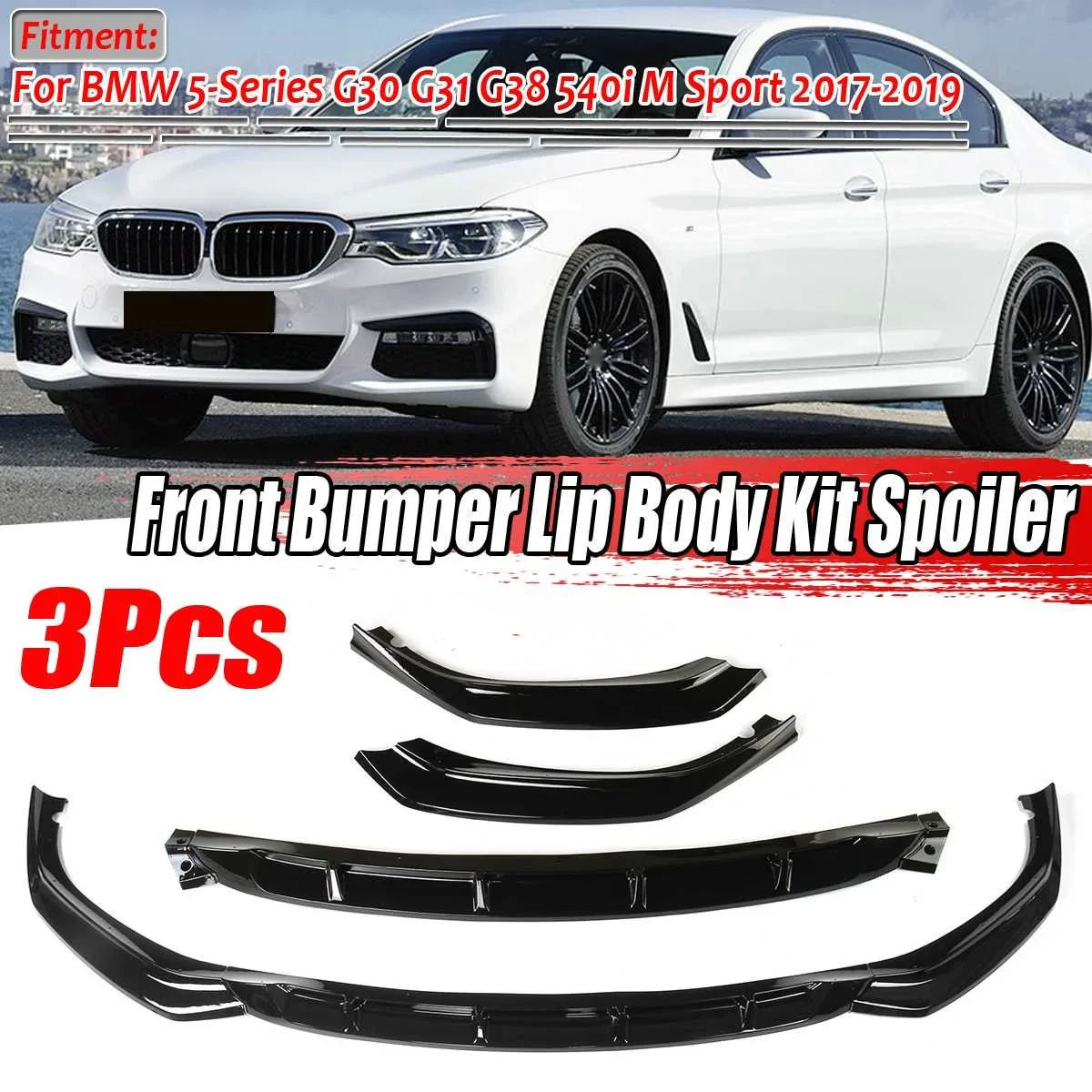 

Detachable Glossy Black Car Front Bumper Splitter Lip Spoiler Cover For BMW 5-Series G30 G31 G38 540i M Sport 2017-2019 Body Kit