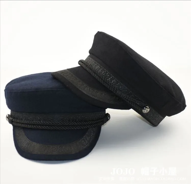 Men's Wool Autumn Winter Cap Large Head Fashion Flat Top Peaked Captain Hat