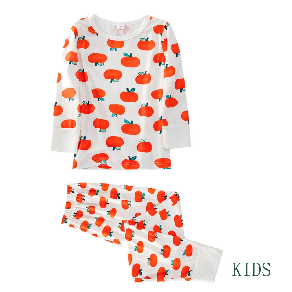 Family Pajamas Set with Cartoon Fruit Print, Buttons Ribbed Closure Halloween Theme Costumes