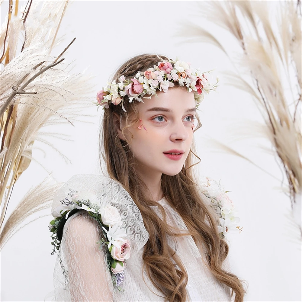 Couronnes de fleurs de plage Boho Novia pour filles, diadème de printemps, simulation de couronne de mariée poubelle, guirxiété florale romantique, blumenkranz