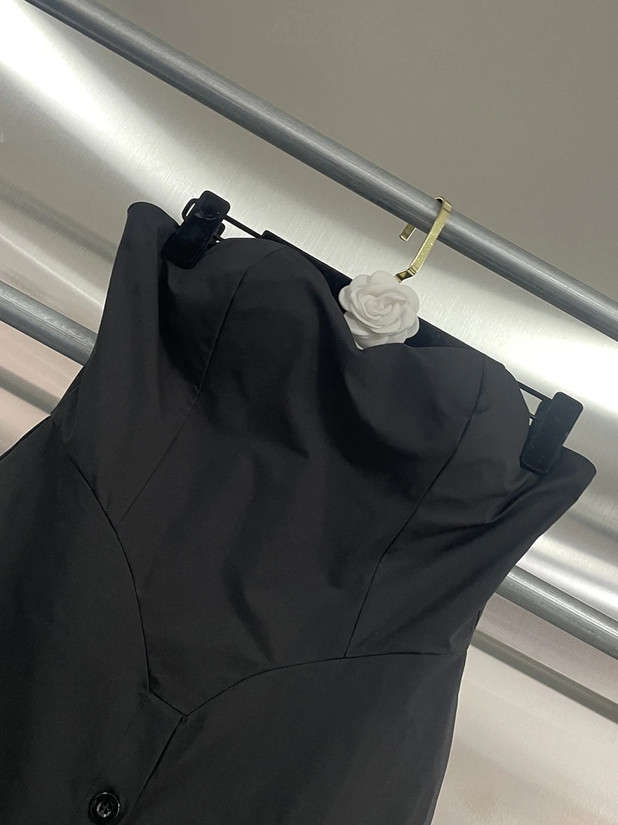 CHICEVER noir épissé simple boutonnage combinaison femme col carré sans manches tempérament élégant femmes combinaisons mode