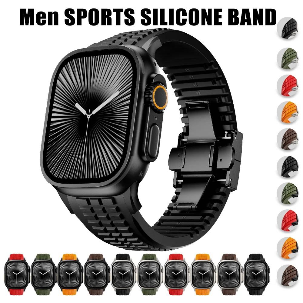 Cinturino sportivo da uomo in silicone per Apple Watch Ultra 2 serie 10 9 8 7 6 SE 5 4 cinturino a strisce di lusso per cinturino iWatch49mm 46mm 45mm 44mm