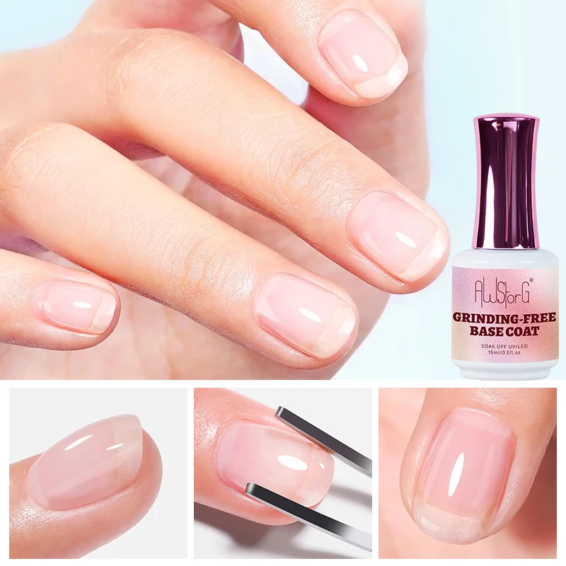 AWStorG 15ML Grinding-free Base Coat Gel Soak Off UV LED Gel Nail Polish Reinforcement Gel Semi Permanent Multifunction Gel Varn