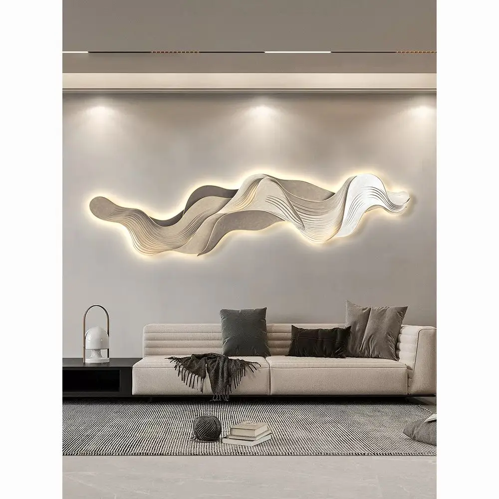 Mountain light luxury sofa background wall painting light with light ambience light hanging picture high-grade LED light hanging