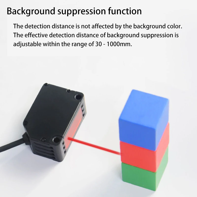 Long-distance background suppression laser sensor - focused light does not spread, black and white uniform distance