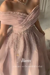 Aileen Lace Decoration Pink Line A Luxury Evening Dresses 2024 Gala Woman Special Occasion Female Dress Long Luxurious Elegant