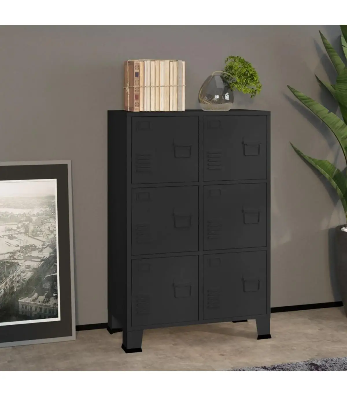 Black metal filing cabinet industrial filing cabinet 75x40x115 cm