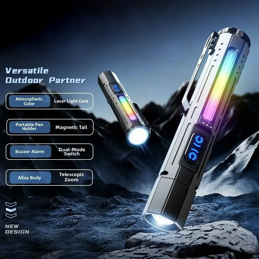 Compact Magnetic Base LED Inspection Light Portable Clip-on UV Flashlight Waterproof USB Charging Work Torch Outdoor Enthusiasts