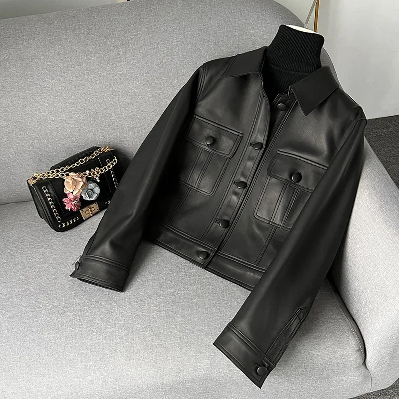 Tajiyane Real Leather Jacket Women 2022 Spring Autumn New Short Square Collar Sheepskin Jackets and Coats High Quality SGG751