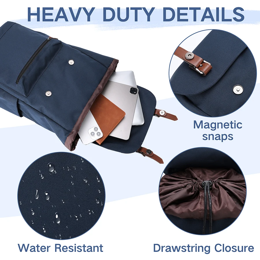 Backpack for Men, Water Resistant High ScShool Backpack Travel Carry-on Anti-theft Casual Daypack for Work Business Hiking Navy