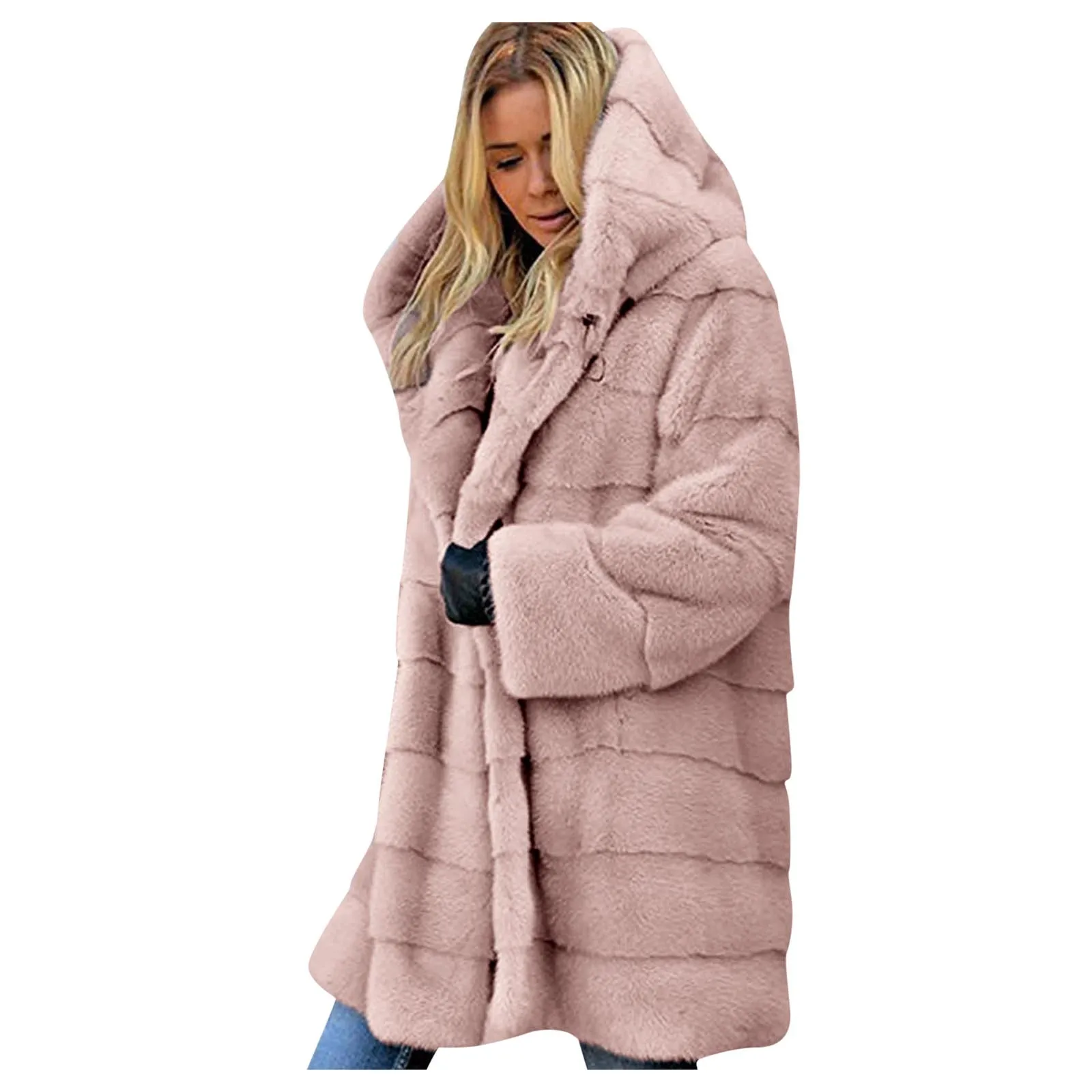 Women\'s Winter Sheepskin Coat Women\'s Fur Coat Hooded Long Jacket Loose Women Thick Warm Coat Fur Coat Fur Coat Outerwearet