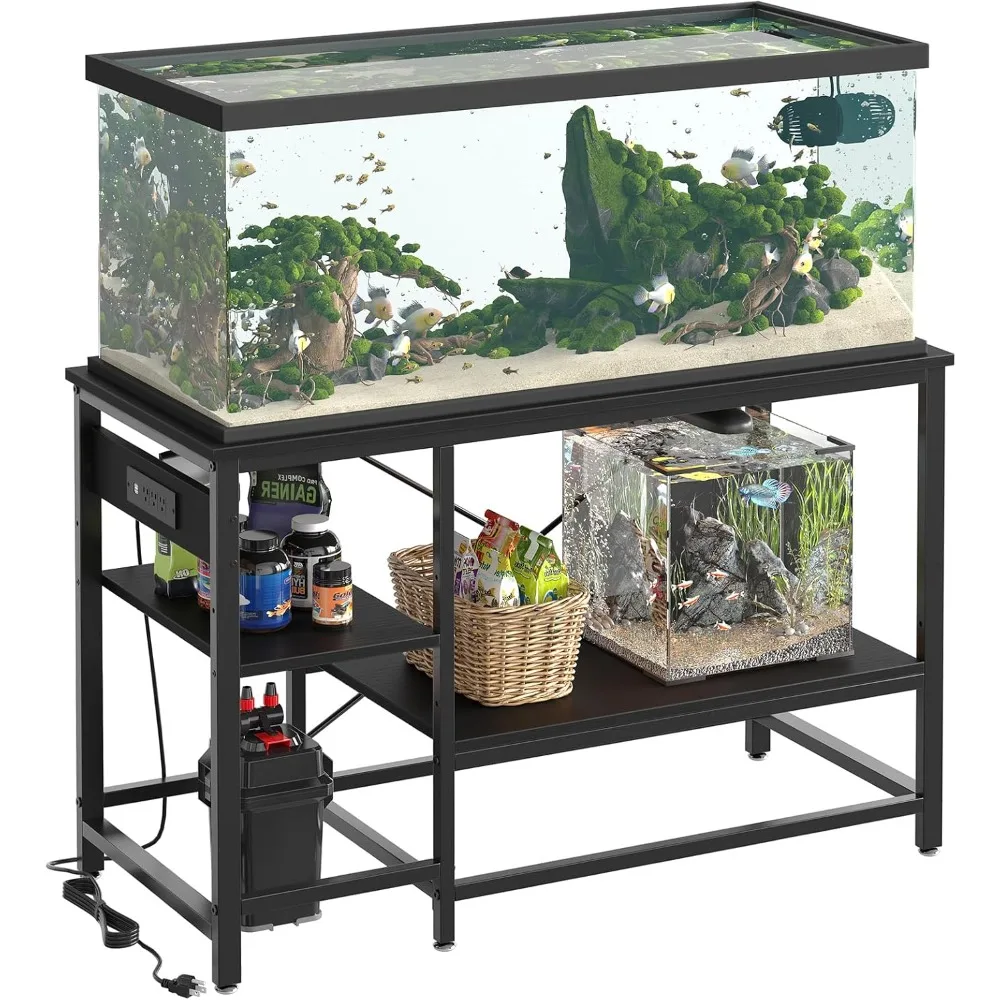 

55 Gallon Fish Tank Stand with Power Outlet, 49x13 Metal Aquarium Stand, 6-Leg Long Reptile Tank Stand with 3-Tier Adjustable