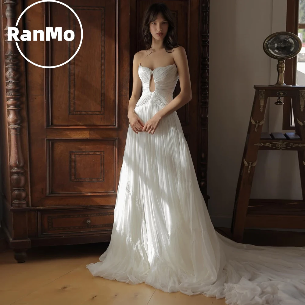 

Ranmo Customized Strapless Chiffon Wedding Dress New Sleeveless vestidos de noiva Elegant A-Line Evening Dress 2026 Court Train