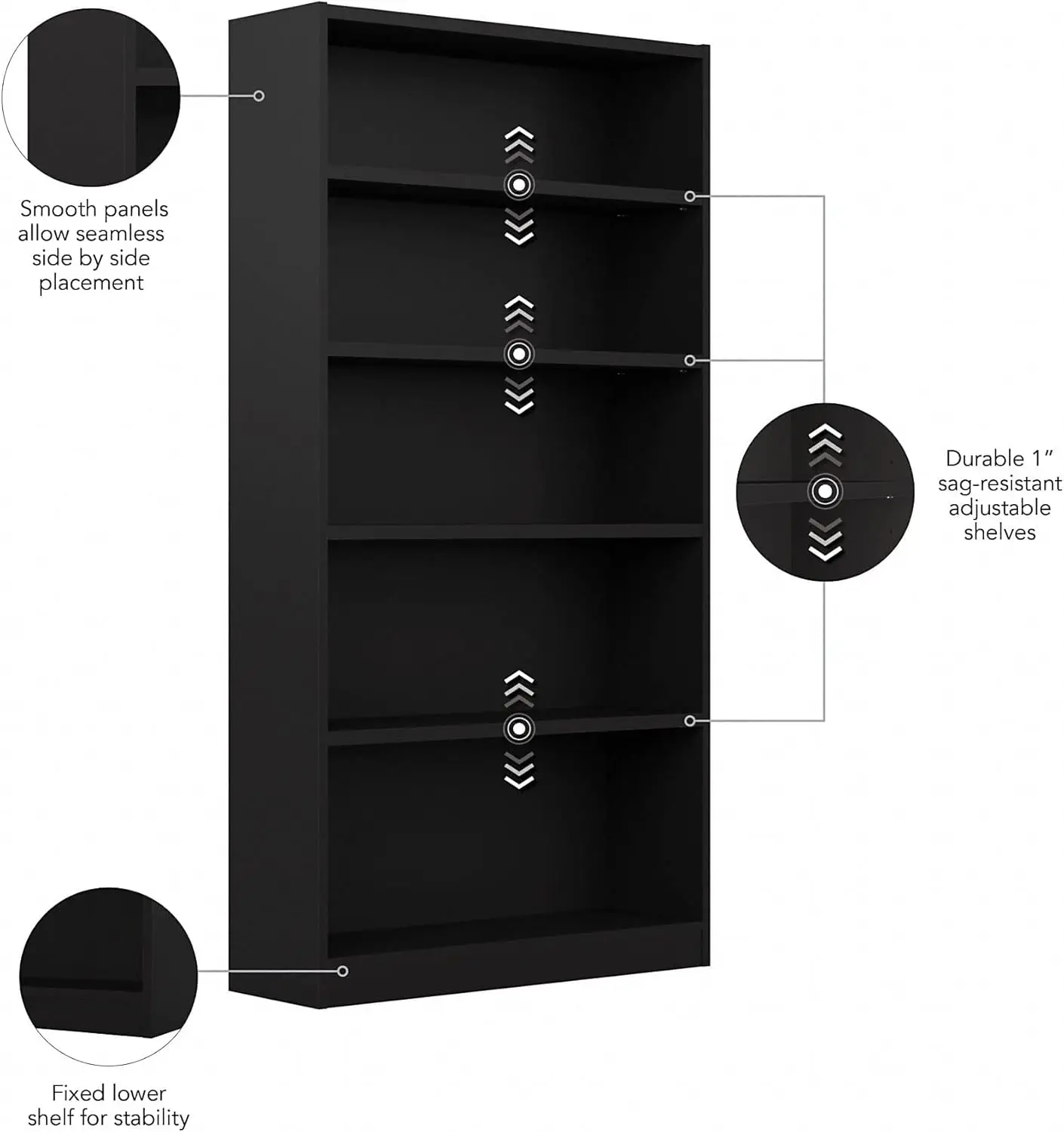 Bush Furniture Universal Tall 5 Shelf Bookcase in Black, Vertical Storage and Display Bookshelf for Home Office or Living Room