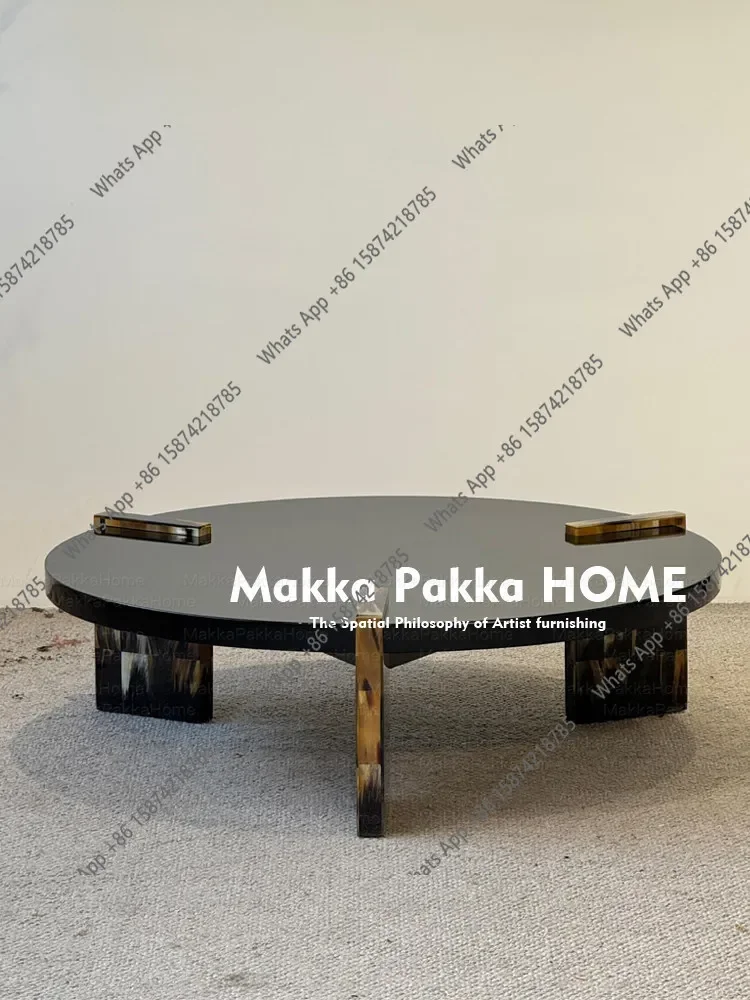 N65 Medieval  creative hand-painted solid wood living room coffee table small apartment homestay light luxury  art coffee table