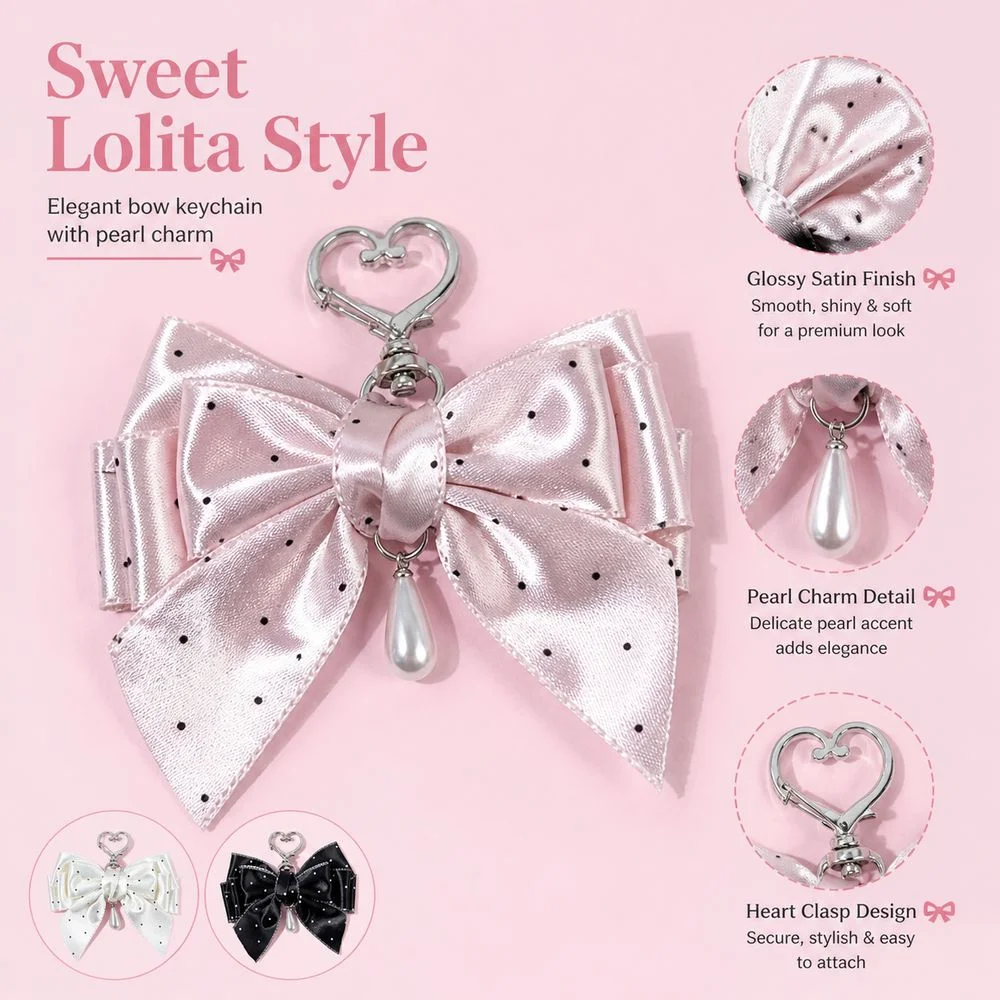 Polka Dot Pattern Polka Dot Bow Keychain Pearl-Style Charm Satin Finish Bag Pendant Sweet Lolita Style Bow Bag Charm