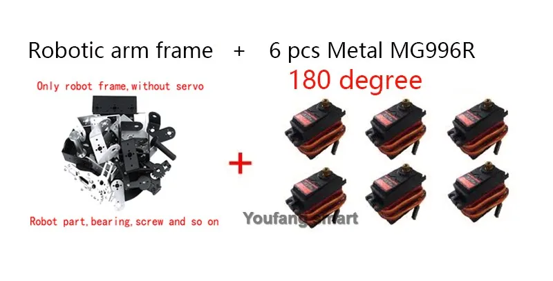 MG996 Braccio robot 6 DOF con artiglio in metallo Base rotante disco 180/360 per robot Arduino Kit fai da te File 3D Robot programmabile UNO/ESP32