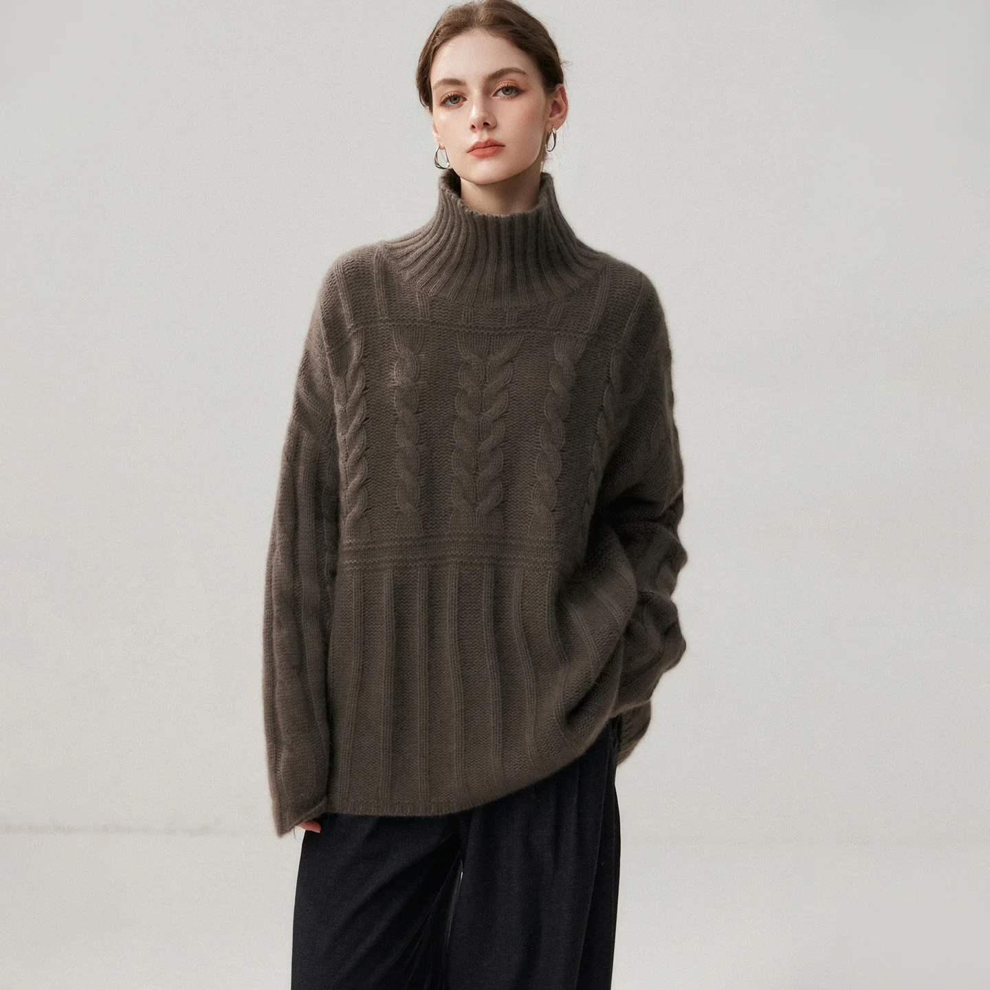 ADDONEE Autumn Winter Sweater Women's Pullover 100% Cashmere Long Sleeve Knitwear High Neck Twist Flower European Luxury Clothes