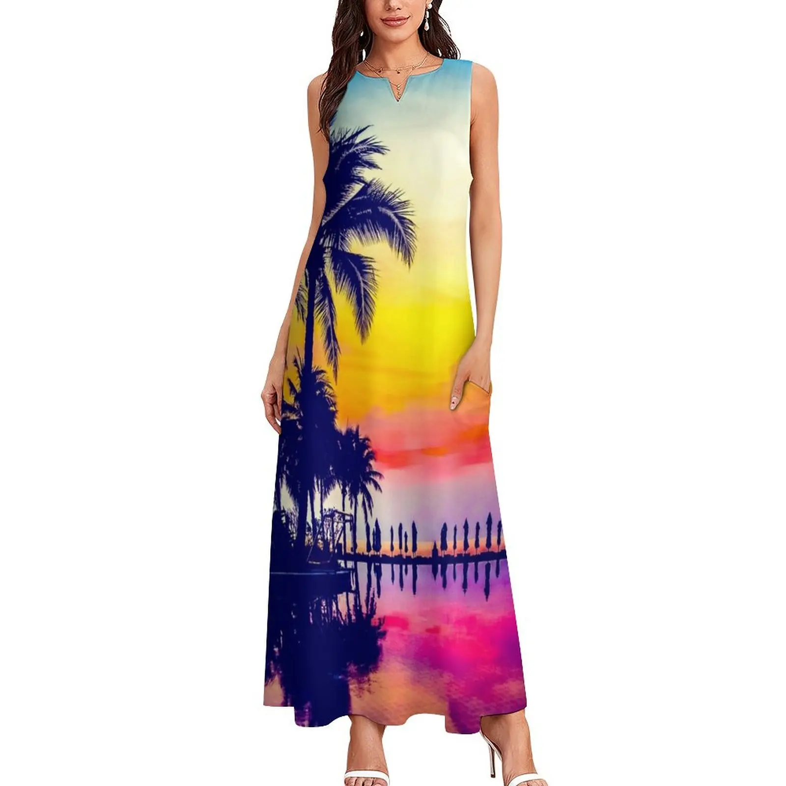 Palm Tree on a Tropical Beach - A sunny gift for someone who loves summer, nature, and ocean sunset Long Dress