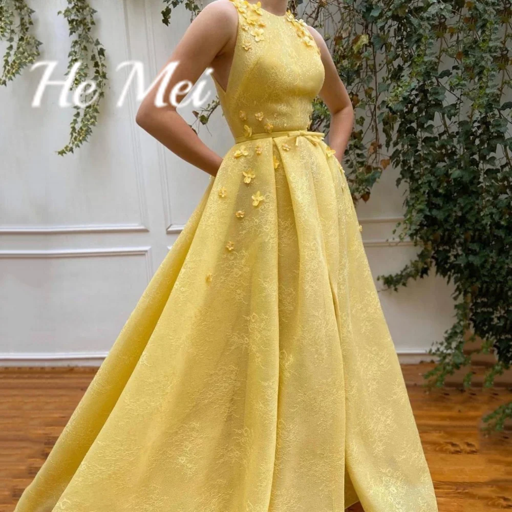 Prom Dress For Women Elegant A Line O-Neck Tank Formal Occasion Evening Gowns Sweep Train Flower Party Dresses فساتين الحفلات