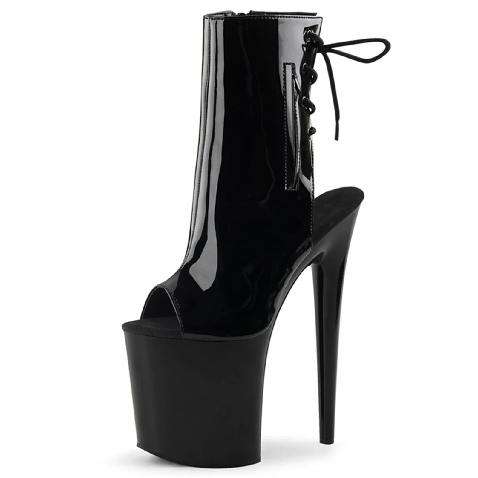 Botas de boca de pez negras con tacones de escenario sexys de 20CM con plataforma de aguja dividida y plataforma gruesa, botines de combate con cordones de pasarela gótica