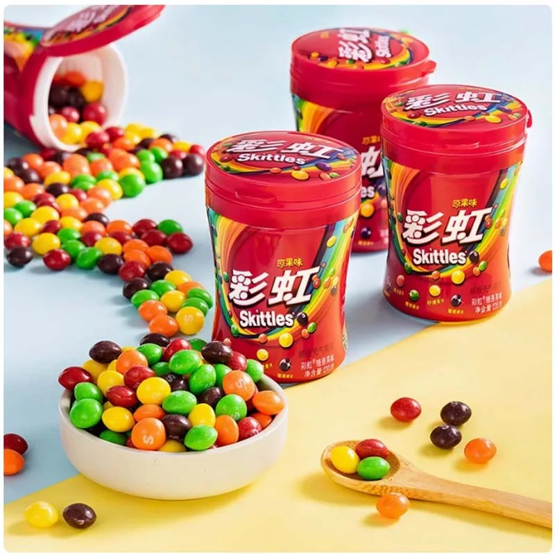 Конфеты Skittles Консервы 4,24 унции (120 г) * 2 банки Конфеты со вкусом фруктов, вы можете вкусить фруктовый вкус в одном укусе