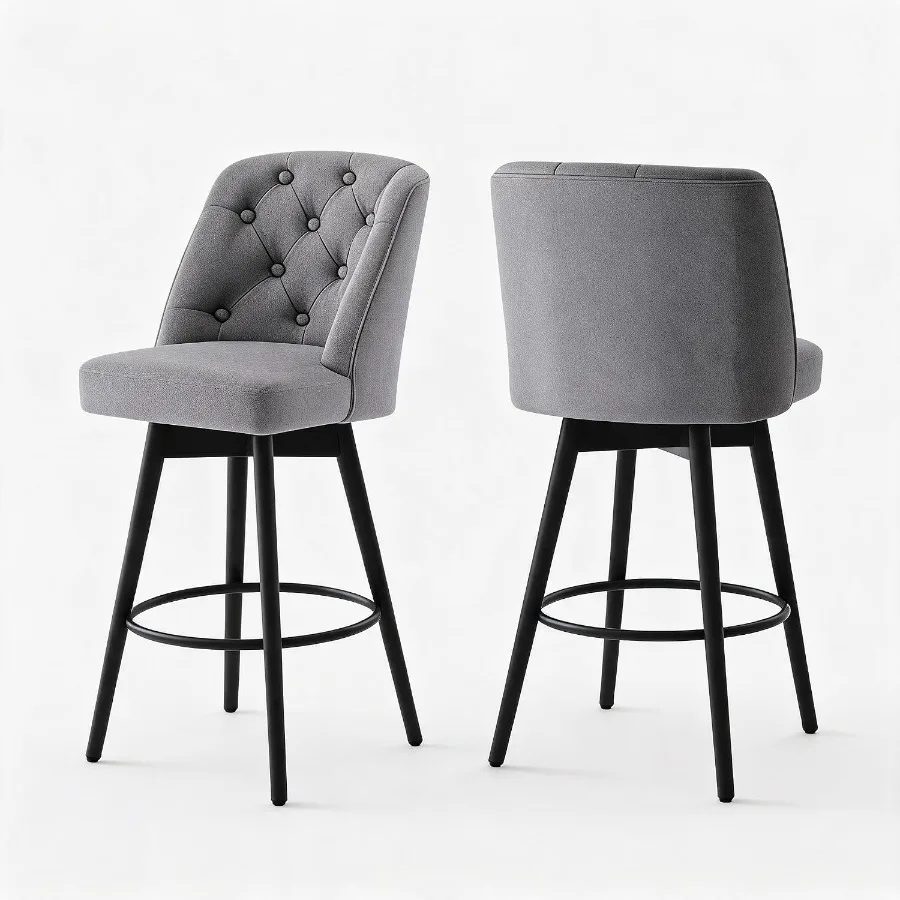 Linen Swivel Bar Stools Set of 2 for Home Bar Use, Natural Linen Fabric in Beige, 360 Smooth Rotation Ergonomic Comfort